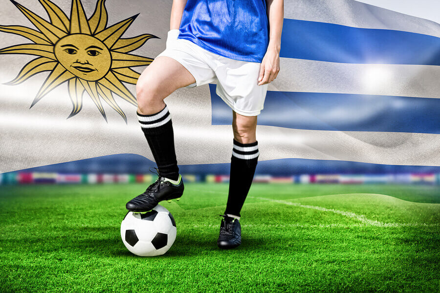 Calcio e bandiera dell'Uruguay