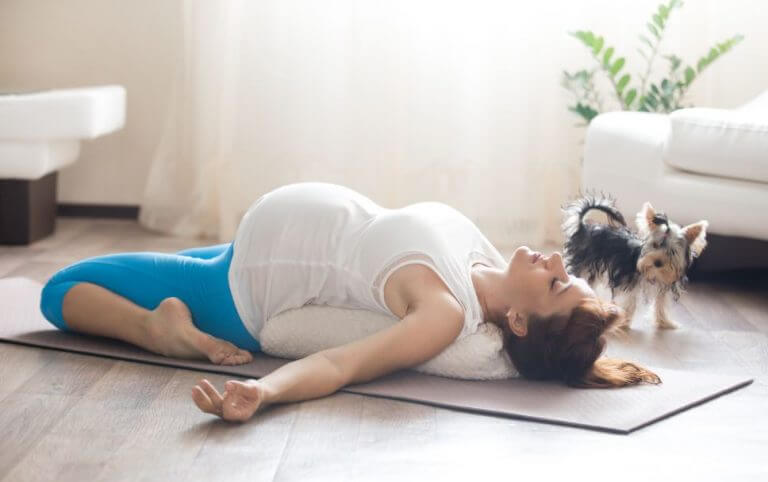 Mulher grávida fazendo pilates