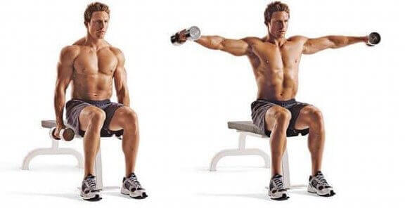 Elevação lateral sentado para os músculos romboides