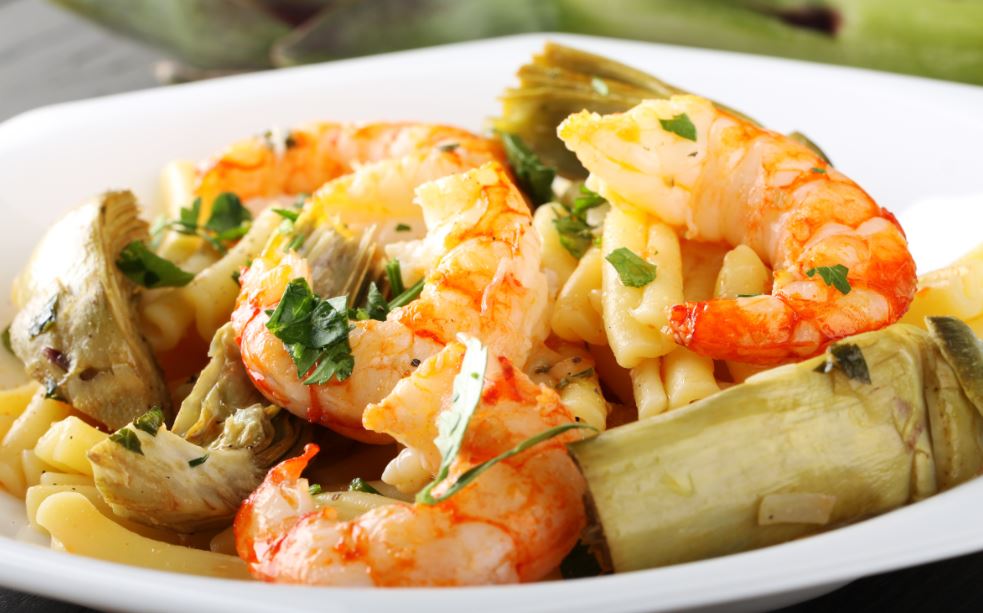 spaghetti with artichokes and shrimp