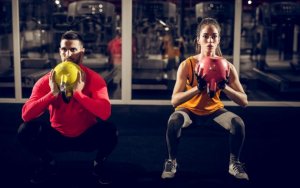 Couple exercising at night.