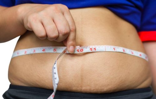 flabby belly with measuring tape