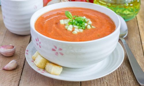 bowl of gazpacho on table