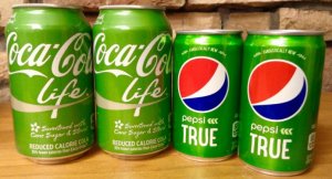Soda cans with stevia.