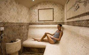 Woman enjoying Turkish baths.