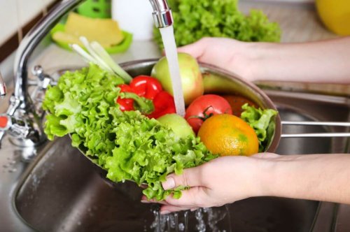 healthy weight loss fruits and veggies being washed in sink