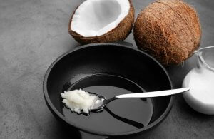 Coconut oil used for cooking.