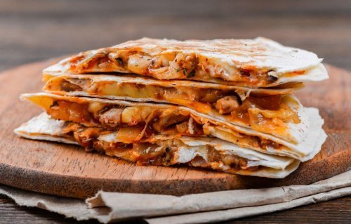 Quesadillas are wheat tortillas stuffed with cheese or other ingredients.