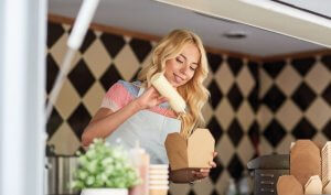 Woman eating industrial mayonnaise.
