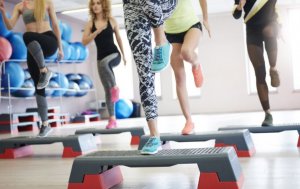 People doing step exercises