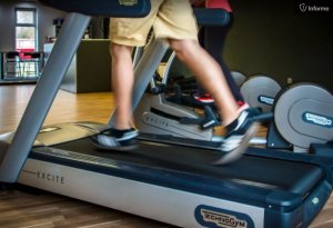 Man running on a treadmill.