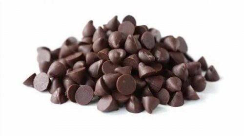 Small piles of chocolate chips