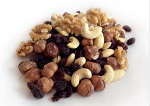 A bunch of nuts and dried fruits