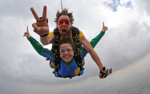 Couple skydiving.