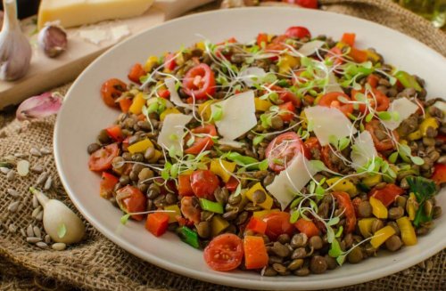 Lentil salad prepared with parmesan
