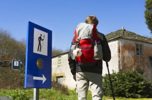 Man walking the Camino de Santiago.