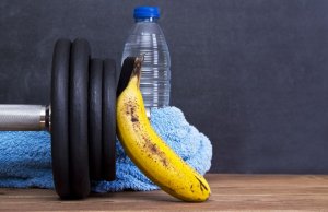 Water bottle with weights and banana