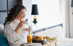 Woman eating breakfast