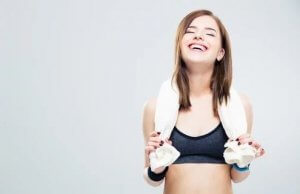 Woman holding towel