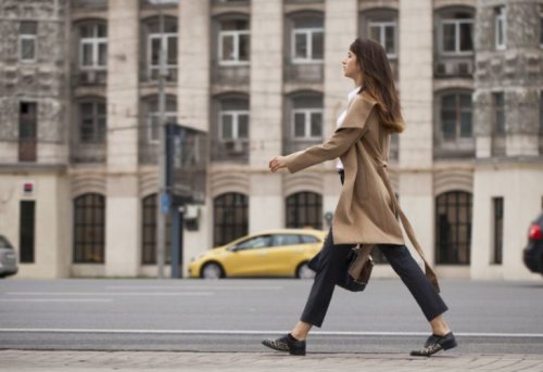 Woman walking in city