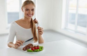 Woman eating healthy foods.