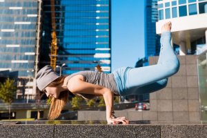 A young woman doing parkour