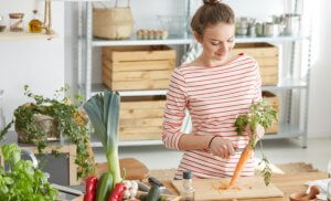 Woman cooking with organic food