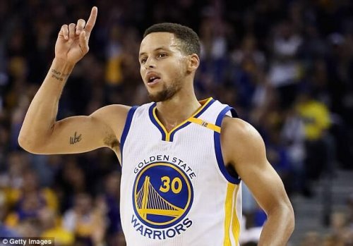 Stephen Curry raising his finger.