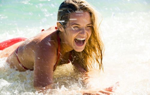 Swimming at the beach.