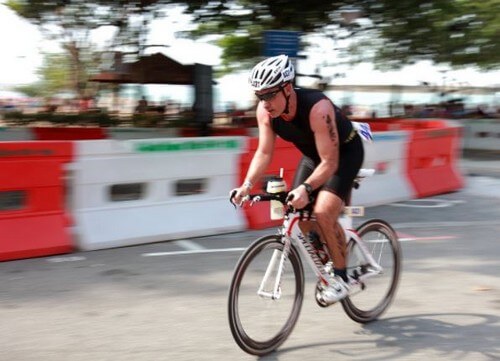 Cyclist flying by