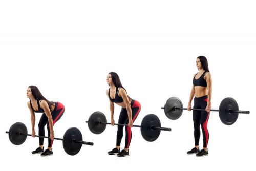 Woman doing deadlifts illustration in stages 