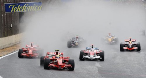 Formula 1 racing in rain