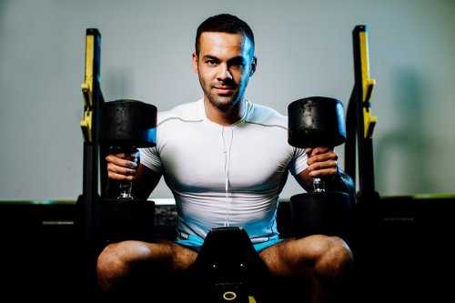 man with dumbbells
