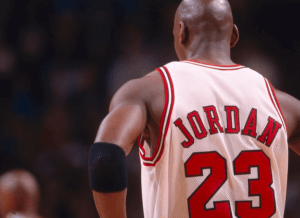 Michael Jordan with his 23rd jersey