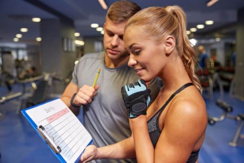 Trainer and athlete planning workout