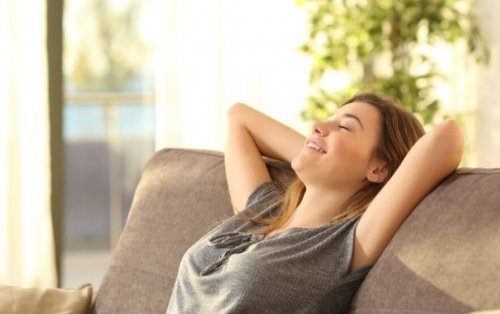 Woman smiling on couch
