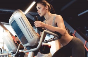 Woman on exercise machine
