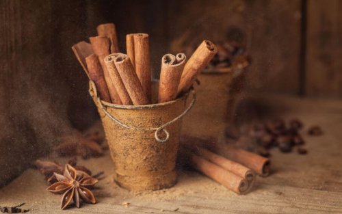 Bucket of cinnamon sticks illustration drawing anis