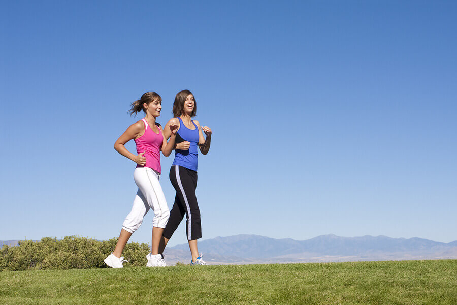 Women power walking outddoors