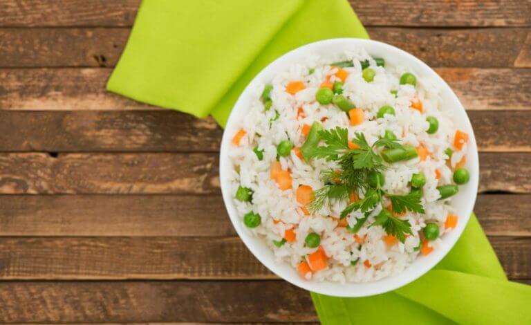 A bowl of rice with vegetables is a great option to get tryptophan
