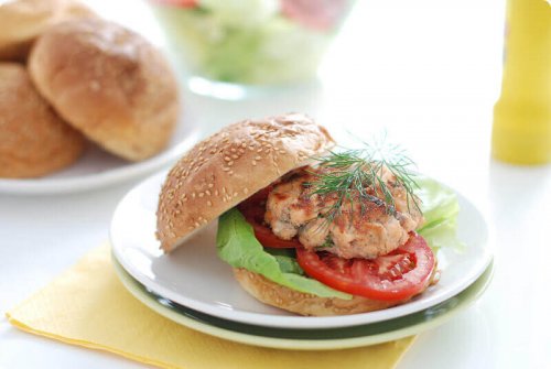 Salmon burgers are a healthy choice.