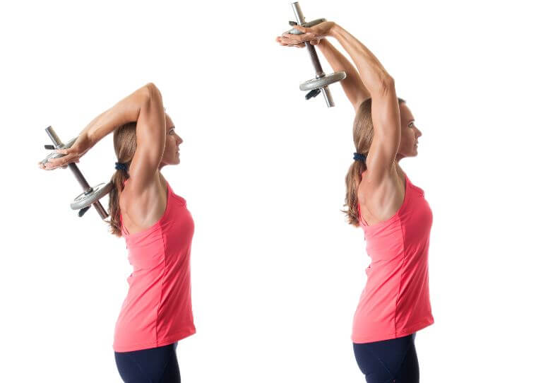 Woman performing an overhead tricep extension