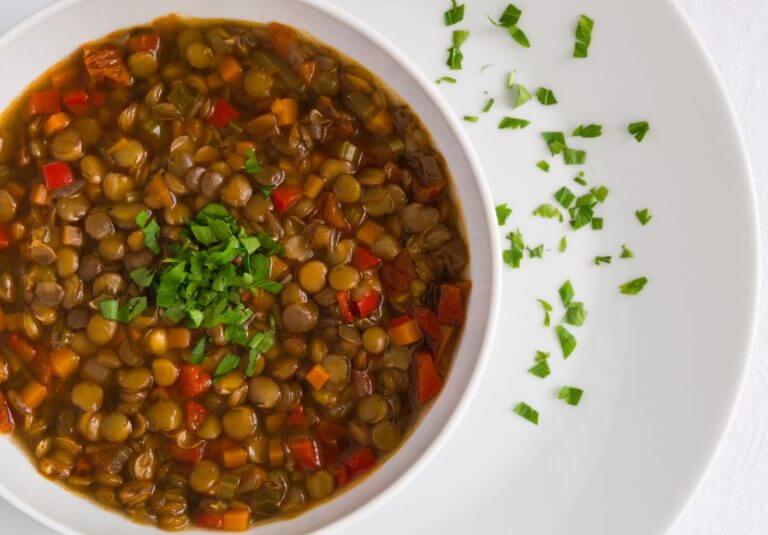 A plate of cooked lentils