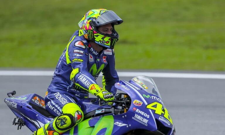 Valentino Rossi riding a Yamaha motorcycle during the motor GP