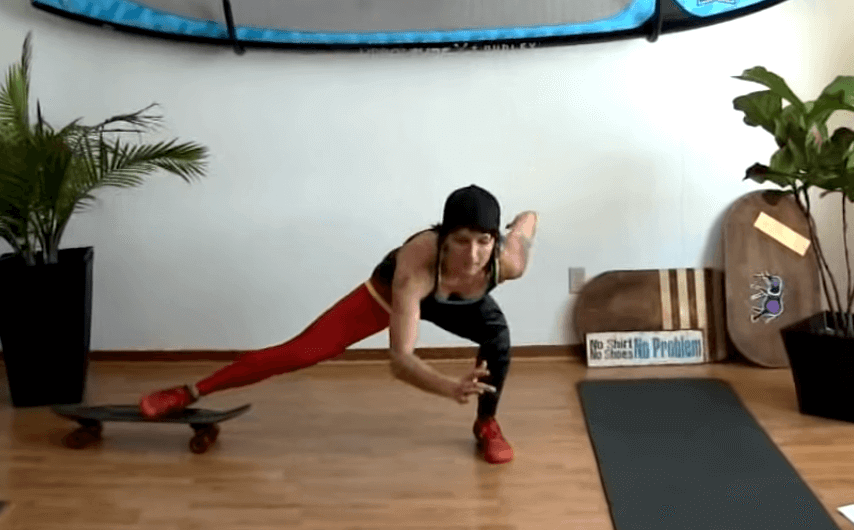 side lunges can increase in difficulty if you use the skateboard