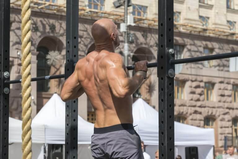 Working out on a Pull-Up Bar