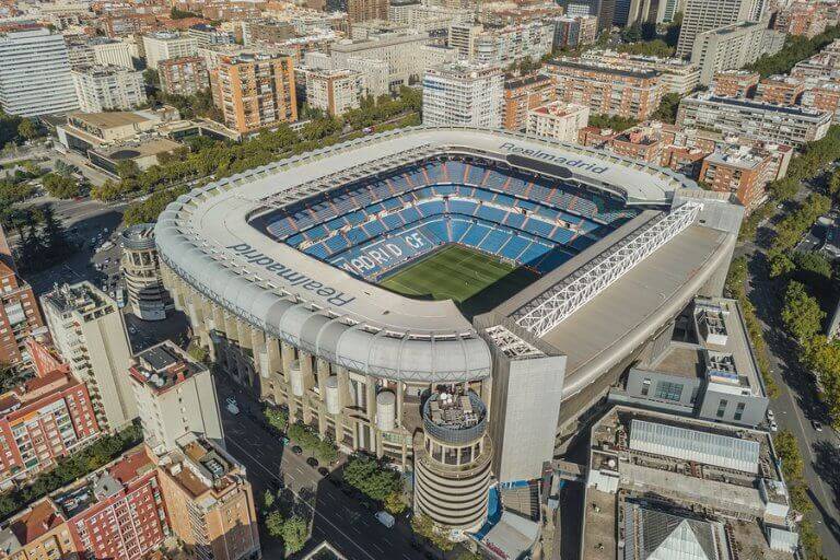 A top view of the Santiago Bernabeu stadium