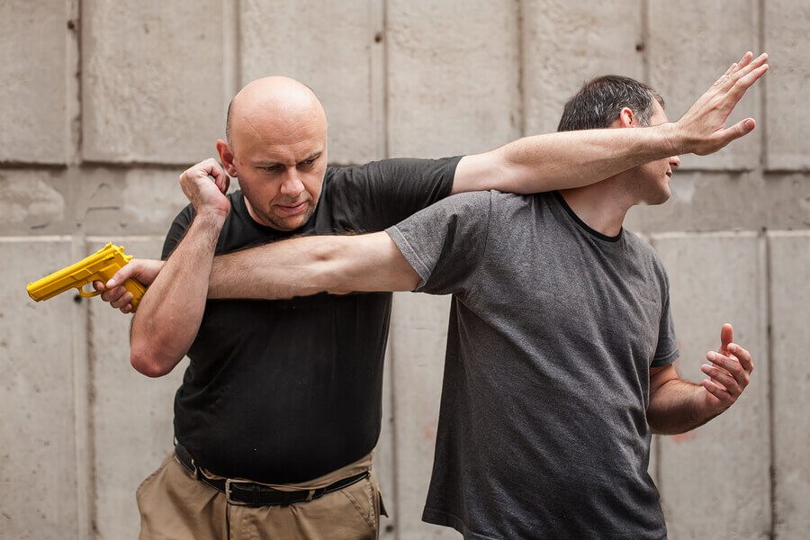 Martial arts practice with weapons.