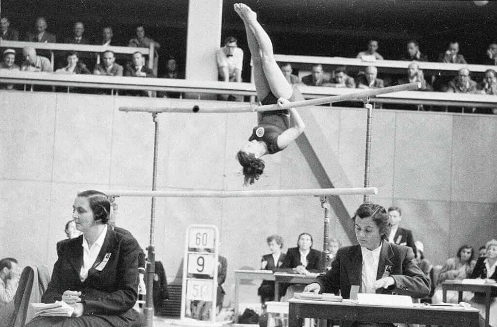 Russian athlete Maria Gorokhovskaya competing in the Olympic Games.