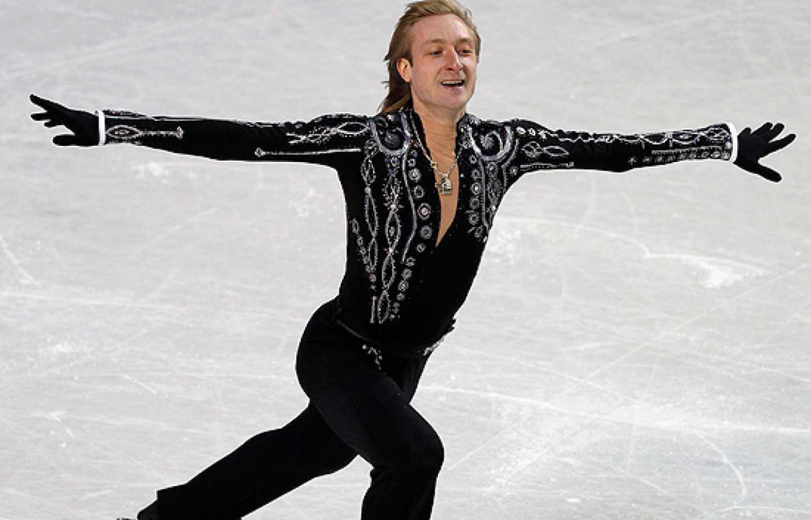 Yevgueni Plushenko, one of the top Russian athletes, competes in ice skating.